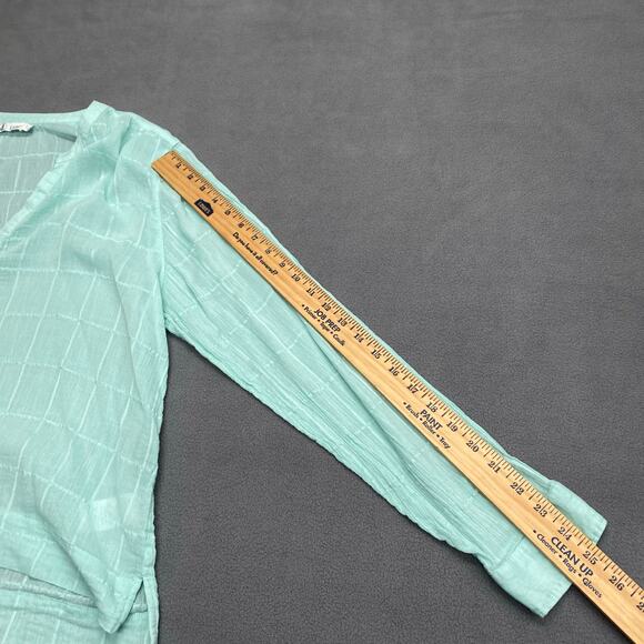 Carve Designs Split Neck Loose Long Sleeve Casual Shirt Womens XL Green Sheer - Picture 10 of 12